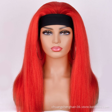 Factory price long straight headband wig for black women quality colorful none lace no glue synthetic fiber toupee(20 inches)